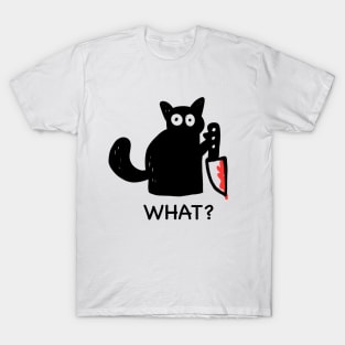 Black Cat With Bloody Knife T-Shirt